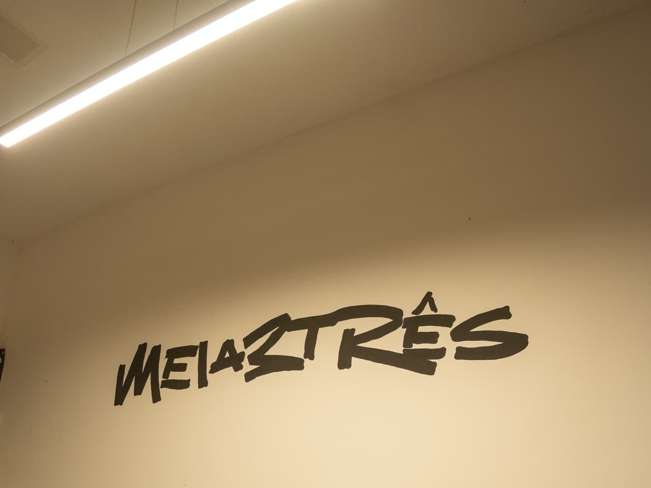 Parede do estúdio Meia3três com lettering artesanal